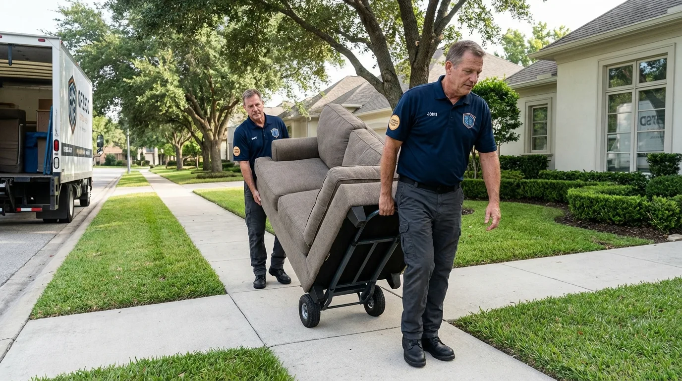 Local residential moving crew loading furniture in Fontana, CA
